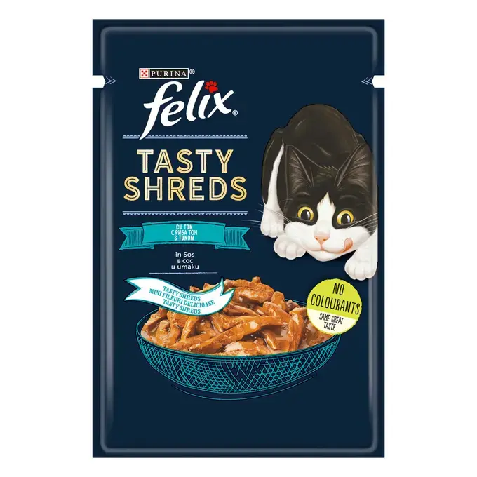 Hrana umeda pentru pisici Purina Felix Tasty Shreds, Ton in sos, 26 x 85g