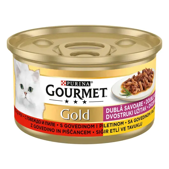 Hrana umeda pentru pisici Purina Gourmet Gold Double Pleasure, Vita si pui in sos, 24 x 85g