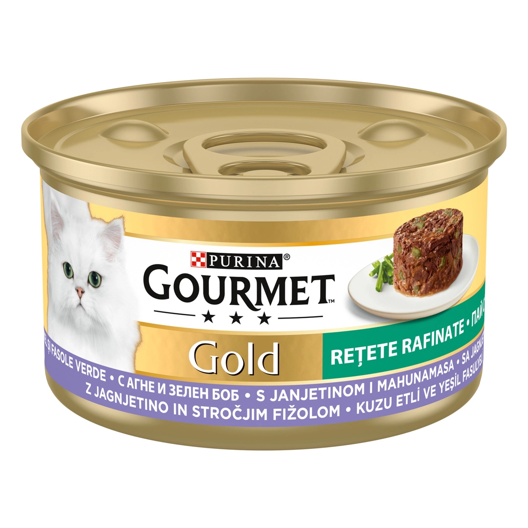 Hrana umeda pentru pisici Purina Gourmet Gold, Mousse cu miel si fasole verde, 85g