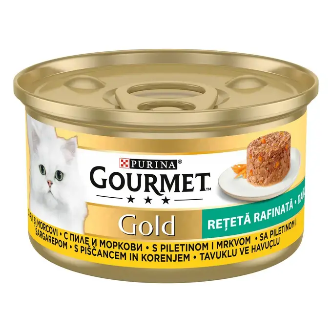 Hrana umeda pentru pisici Purina Gourmet Gold Savoury Cake, Pui si morcov, 85g