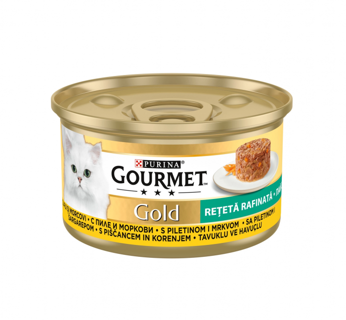 Hrana umeda pentru pisici Purina Gourmet Gold, Mousse cu pui si morcov, 85g