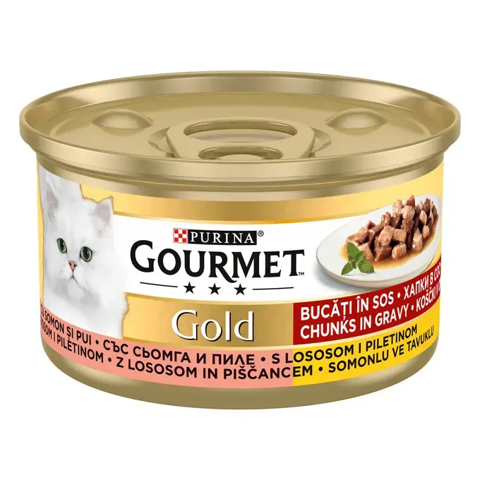 Hrana umeda pentru pisici Purina Gourmet Gold, Pui si somon in sos, 12 x 85g [4]