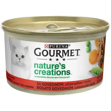 Hrana umeda pentru pisici Purina Gourmet Nature s Creations, Vita, mazare si morcov, 85g