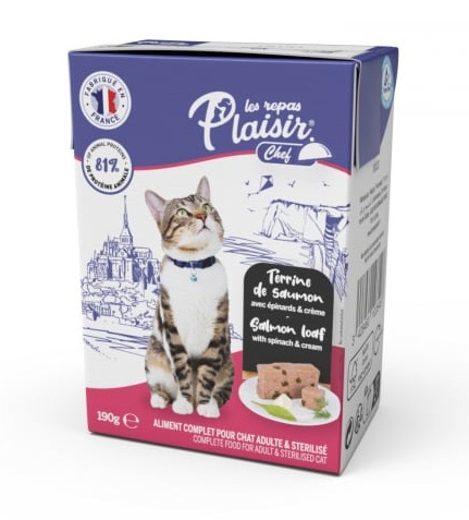 Hrana umeda pentru pisici sterilizate Plaisir Chef, Pate cu somon si spanac, 16 x 190g