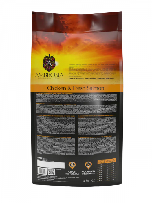 Hrana uscata pentru caini Ambrosia Adult, Pui si somon, hipoalergenic, fara cereale, 12 Kg [4]