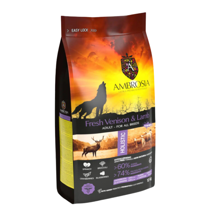 Hrana uscata pentru caini Ambrosia Adult, Vanat si miel, hipoalergenic, fara cereale, 12kg [1]