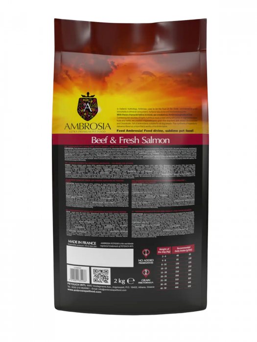 Hrana uscata pentru caini Ambrosia Adult, Vita si somon, hipoalergenic, fara cereale, 12kg [4]