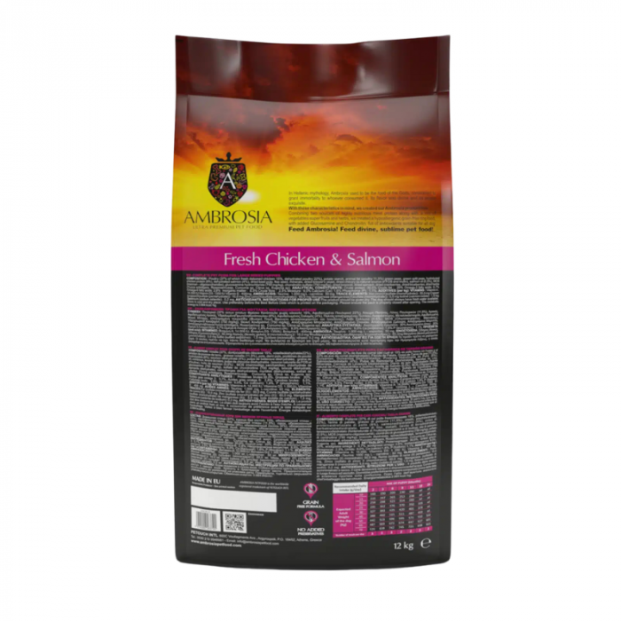 Hrana uscata pentru caini Ambrosia Junior, Pui proaspat si somon, hipoalergenic, fara cereale, 12kg [4]