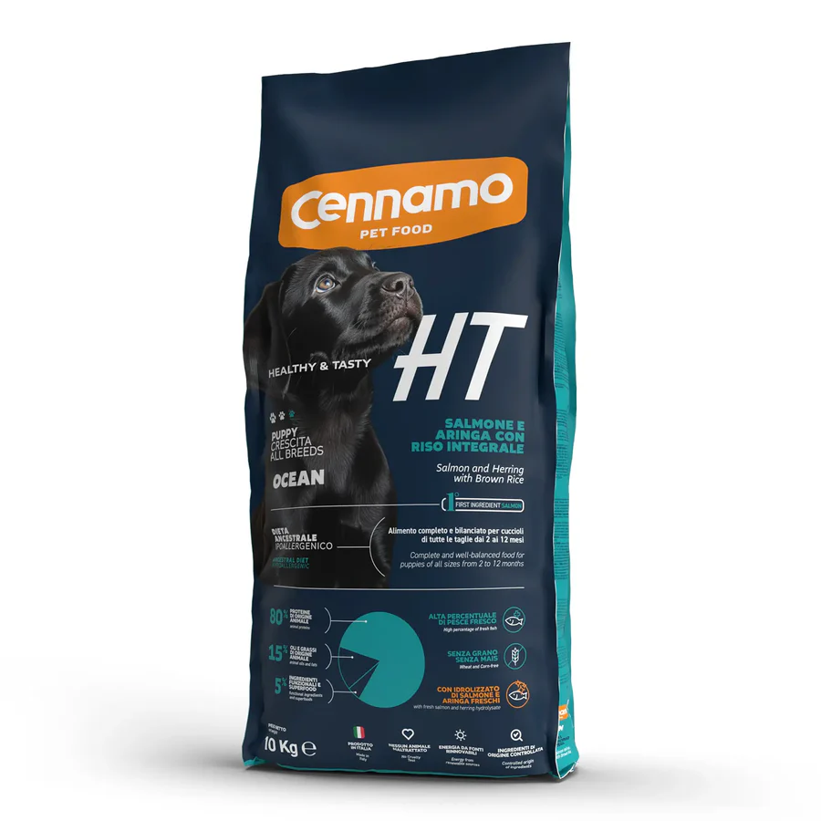 Hrana uscata pentru caini Cennamo HT Puppy Hipoalergenic, Somon, hering si orez brun, 10 kg