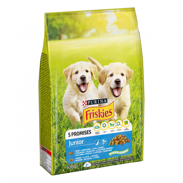 Hrana uscata pentru caini Purina Friskies Junior, Pui  si Legume, 8kg