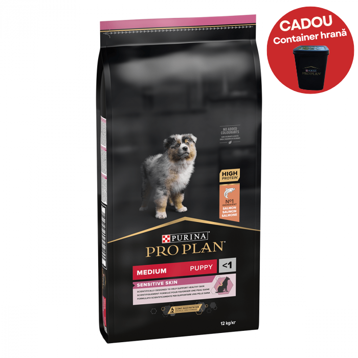 Hrana uscata pentru caini Purina Pro Plan Medium Puppy, Somon, Piele Sensibila, 12kg [1]