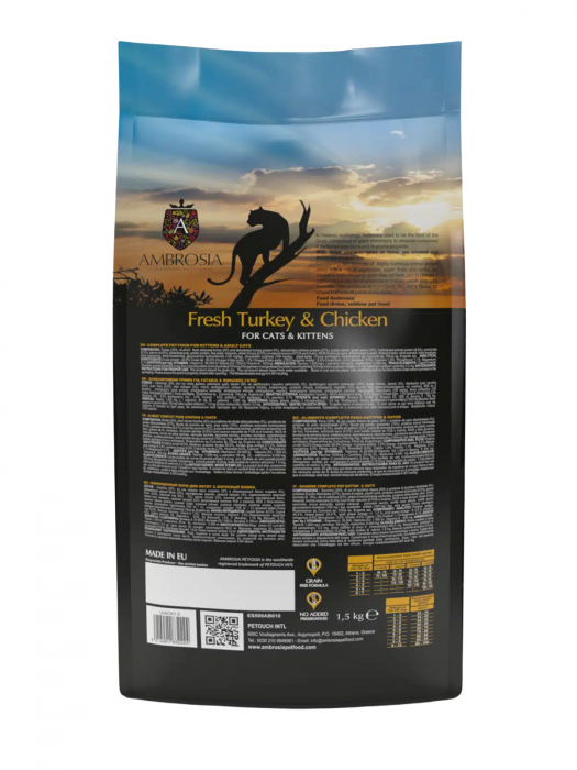 Hrana uscata pentru pisici Ambrosia Kitten, Curcan si pui, hipoalergenic, fara cereale, 5kg [3]