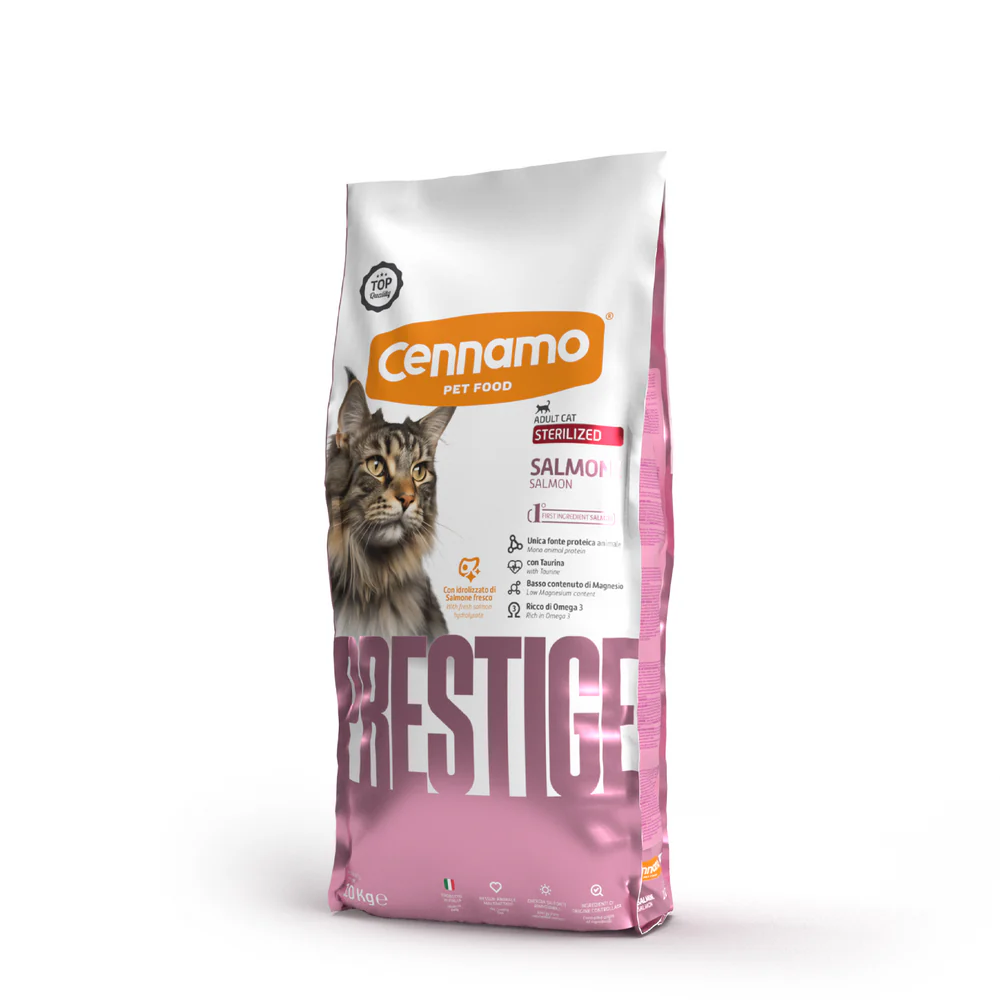 Hrana uscata pentru pisici Cennamo Prestige Sterilized, Adult, Somon, 10kg