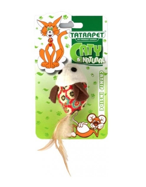 Jucarie pentru pisici Tatrapet Caty Natural, minge cu pene si catnip, 5cm