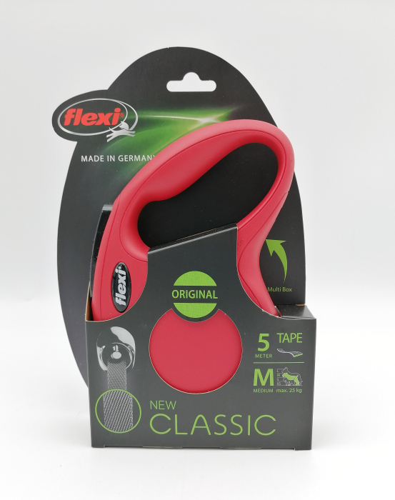 Lesa retractabila pentru caini Flexi Classic, M, 5m, cu banda, rosu [3]