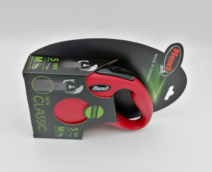 Lesa retractabila pentru caini Flexi Classic, M, 5m, cu banda, rosu [2]