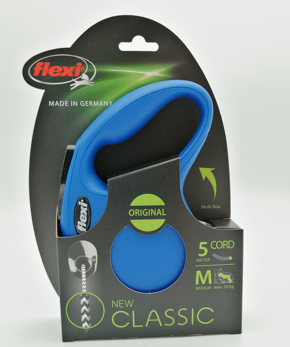 Lesa retractabila pentru caini Flexi Classic, M, 5m, cu snur, albastru [2]