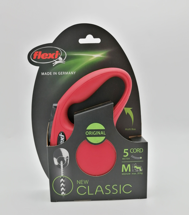 Lesa retractabila pentru caini Flexi Classic, M, 5m, cu snur, rosu [2]