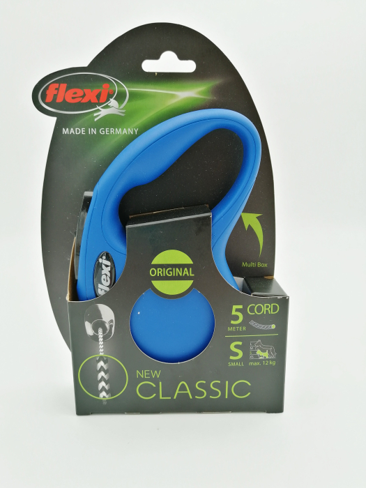 Lesa retractabila pentru caini Flexi Classic, S, 5m, cu snur, albastru [2]