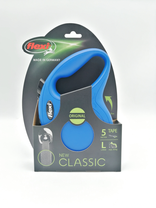 Lesa retractabila pentru caini Flexi Classic, L, 5m, cu banda, albastru [2]