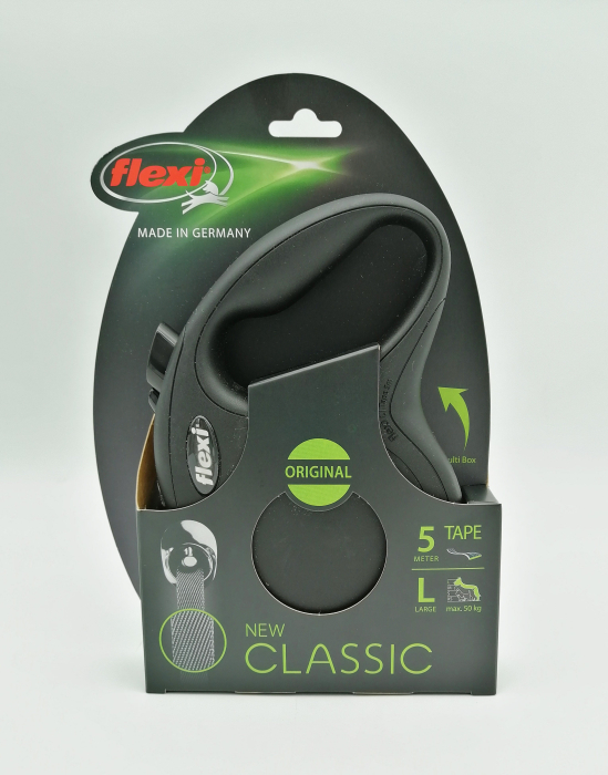 Lesa retractabila pentru caini Flexi Classic, L, 5m, cu banda, negru [2]