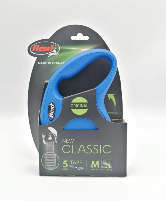 Lesa retractabila pentru caini Flexi Classic, M, 5m, cu banda, albastru [2]