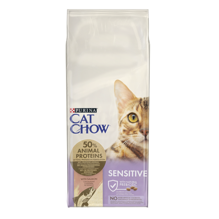 Hrana uscata pentru pisici Purina Cat Chow Sensitive, Somon, 15kg