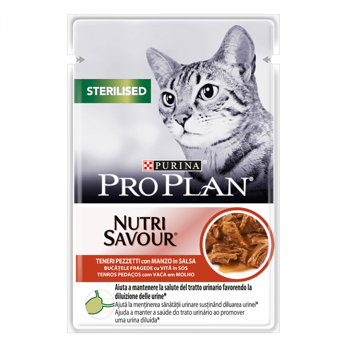 Hrana umeda pentru pisici Purina Pro Plan Sterilised Nutrisavour, Vita, 85g