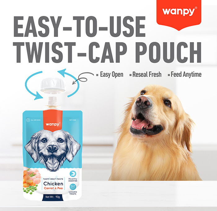 Recompensa pentru caini Wanpy Tasty Meat cu Pui, morcov si mazare, 90g [6]