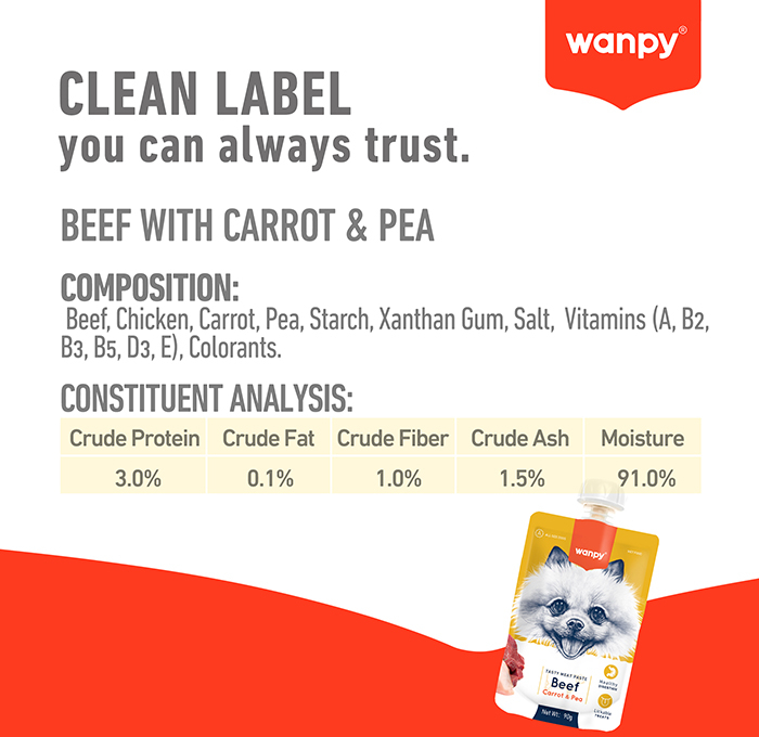 Recompensa pentru caini Wanpy Tasty Meat cu Vita, morcov si mazare, 90g [6]