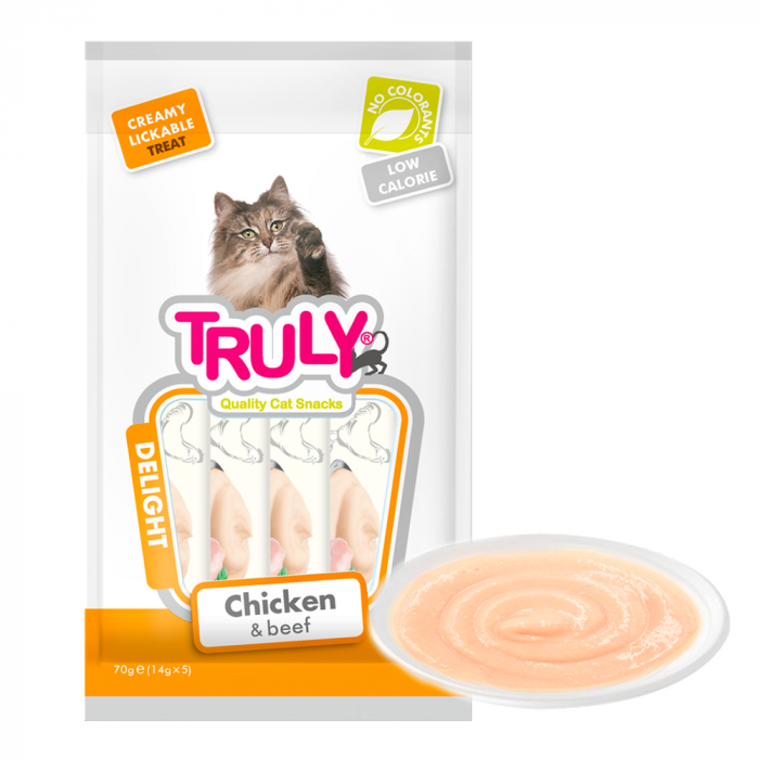 Recompense cremoase pentru pisici, Truly, pui si vita, 14g x 5 bucati [2]