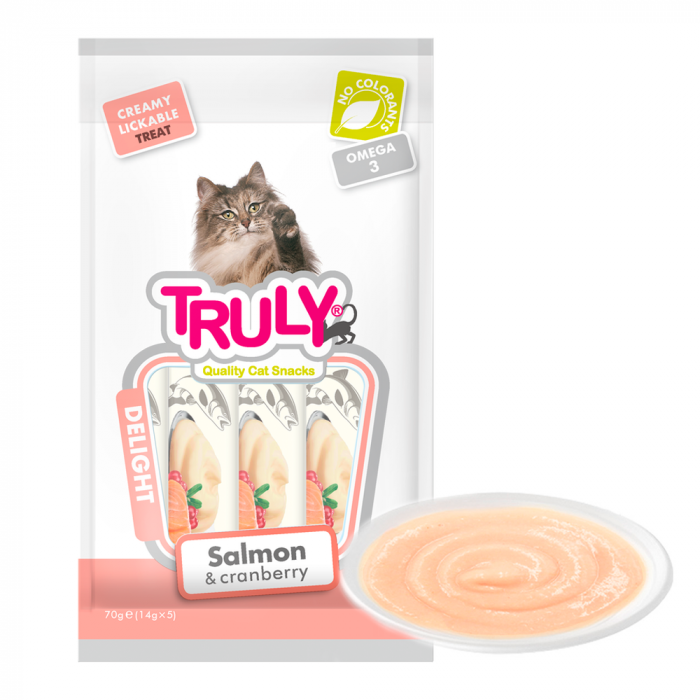 Recompense cremoase pentru pisici, Truly, somon si merisoare, 14g x 5 bucati [2]
