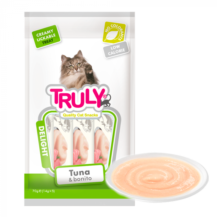 Recompense cremoase pentru pisici, Truly, ton si peste bonito, 14g x 5 bucati [2]