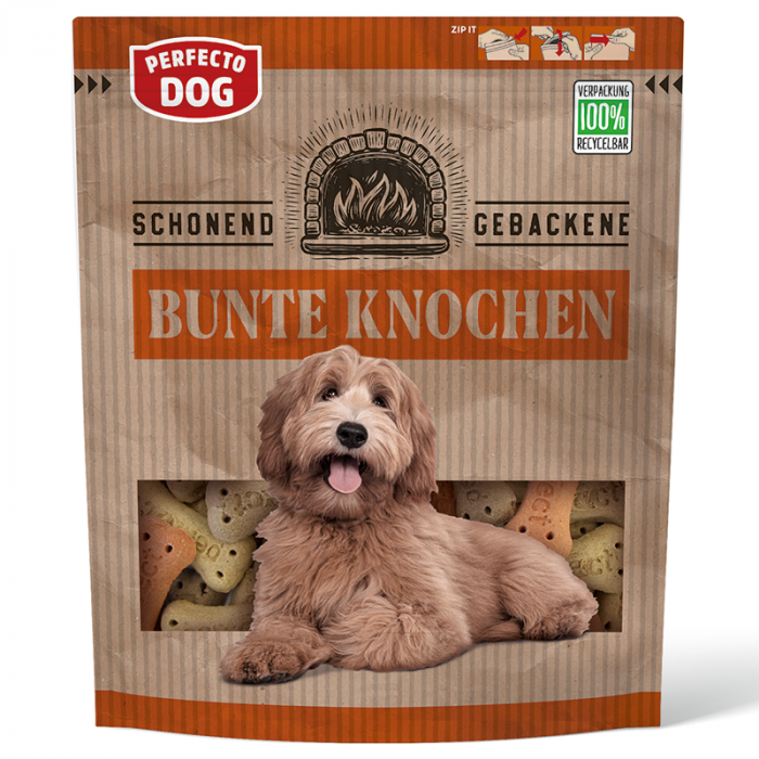 Recompense pentru caini Perfecto Dog, biscuiti os colorati, 400g