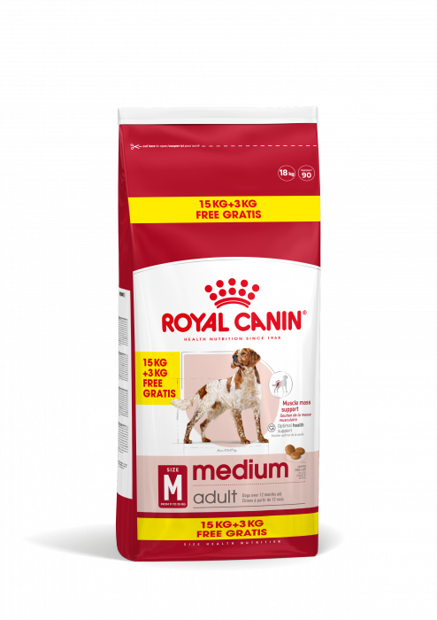 Hrana uscata pentru caini Royal Canin Medium Adult, 15 + 3kg Gratis