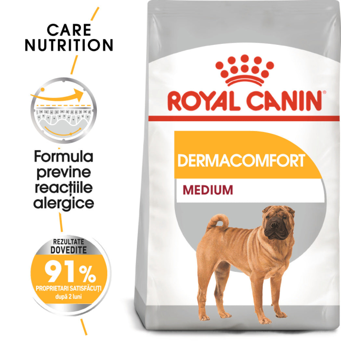 Hrana uscata pentru caini Royal Canin Medium Dermacomfort, prevenirea iritatiilor pielii, 10kg