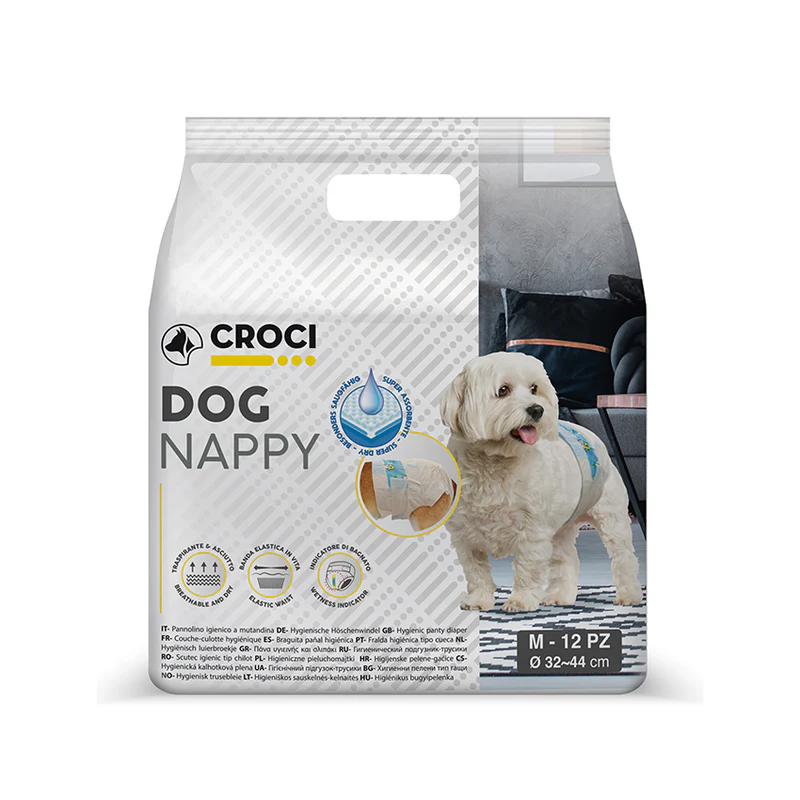 Scutece pentru caini Croci Dog Nappy M, 3-6 kg, 32-44 cm, 12 bucati