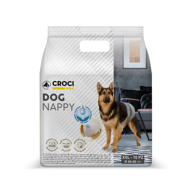 Scutece pentru caini Croci Dog Nappy XXL, 18-30 kg, 40-62 cm, 10 bucati