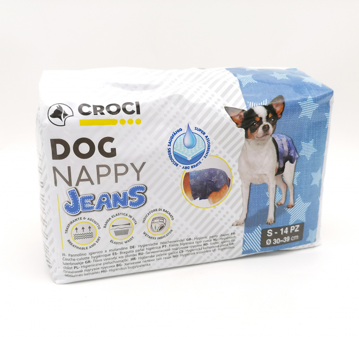 Scutece pentru caini, Croci Dog Nappy, model jeans, S-M, 30-39 cm [2]