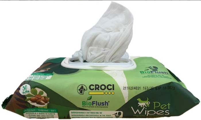Servetele umede pentru caini si pisici Croci, biodegradabile, cu talc si flori albe, 30 bucati [2]