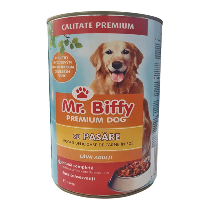 Hrana umeda pentru caini Mr. Biffy, Pui, 12 x 1240g