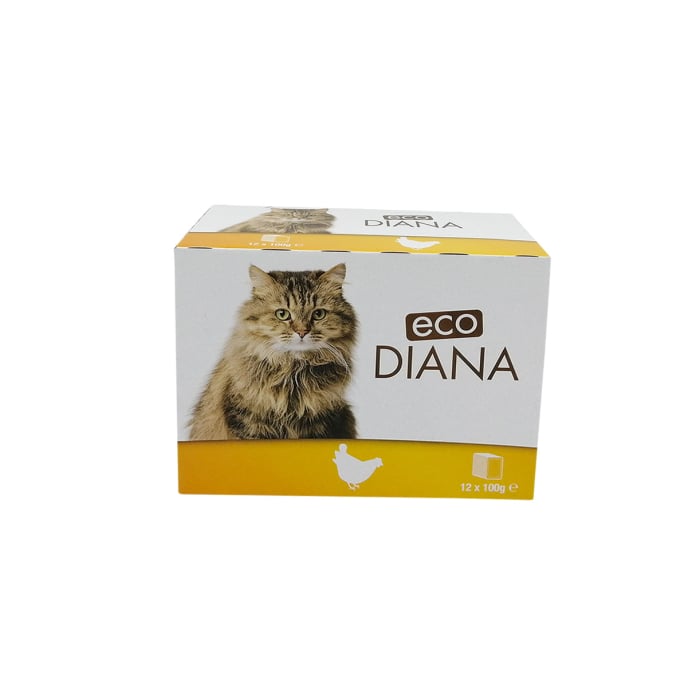 Set hrana umeda pentru pisici, Eco Diana, cu pui, 12x100 g, 300725 [1]