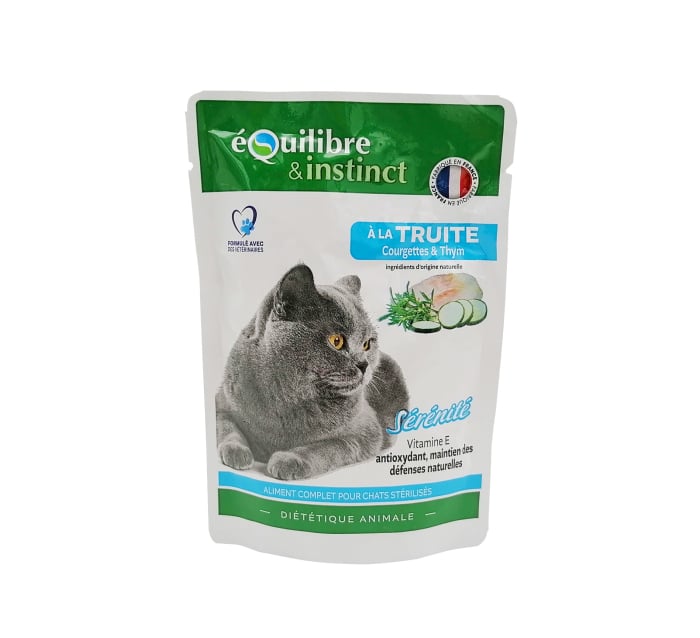 Set hrana umeda pentru pisici, Equilibre&Instinct, Serenite, cu pastrav, dovlecei si cimbru, pentru pisici sterilizate,12 x 85 g [1]
