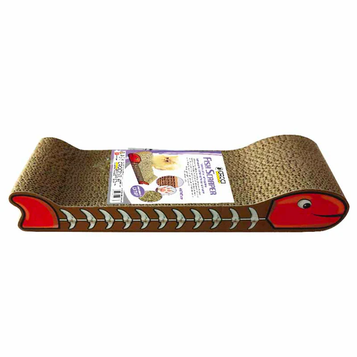 Sisal pentru pisici Croci, din carton in forma de peste cu catnip, 44 x 14 x 7 cm