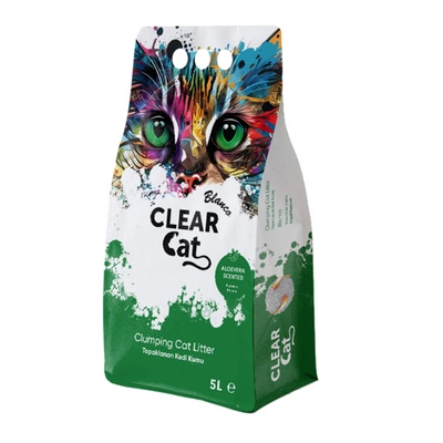 Nisip & silicat - Asternut igienic pentru pisici Clear Cat Blanco, Bentonita, Aloe Vera, 5L