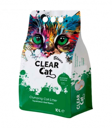 Nisip & silicat - Asternut igienic pentru pisici Clear Cat Blanco, Bentonita, Aloe Vera, 10L