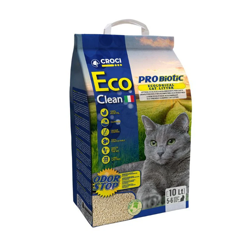 Nisip & silicat - Asternut igienic pentru pisici Croci Eco Clean Probiotic, 3.8kg, 10L