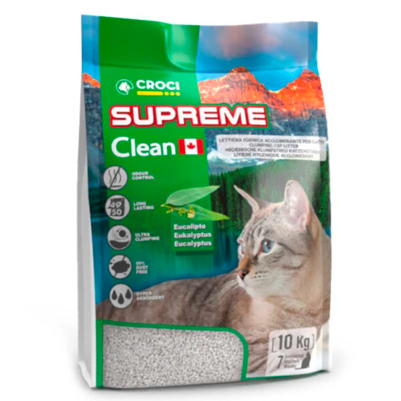 Nisip & silicat - Asternut igienic pentru pisici Croci, Supreme Clean, Eucalipt, 10kg