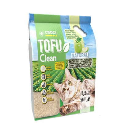 Nisip & silicat - Asternut igienic pentru pisici Croci Tofu Clean, Vegetal, Mar verde, 4.5kg, 10L