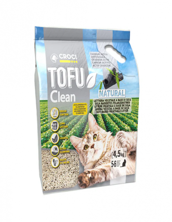 Nisip & silicat - Asternut igienic pentru pisici Croci Tofu Clean, Vegetal, Carbon activ, 4.5kg, 10L